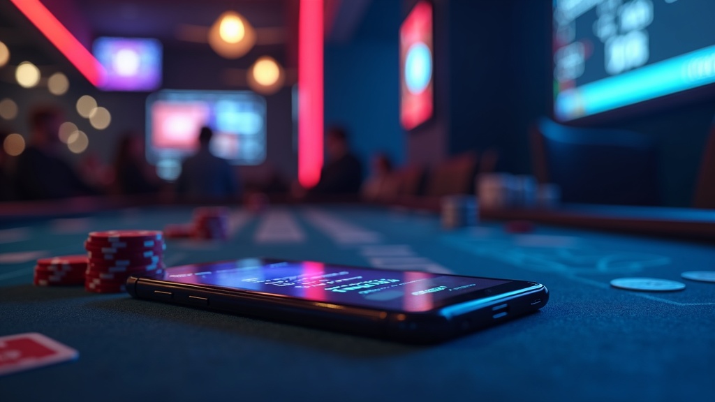 Android phone showing a casino app installation screen on a dark table