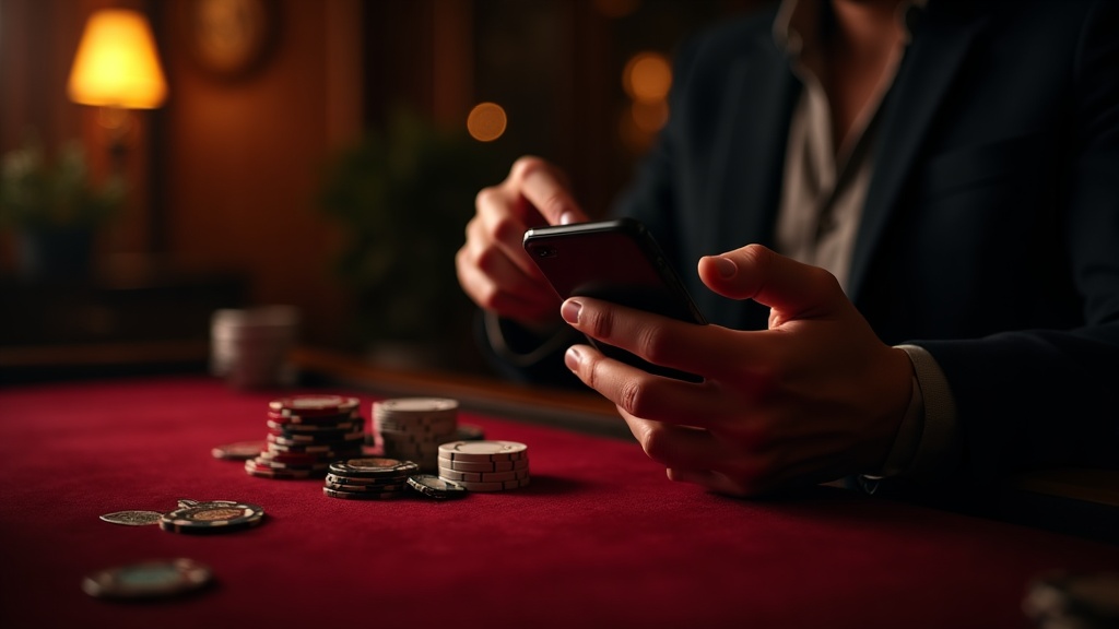 Returning player viewing a loyalty bonus on a phone in a dark casino lounge